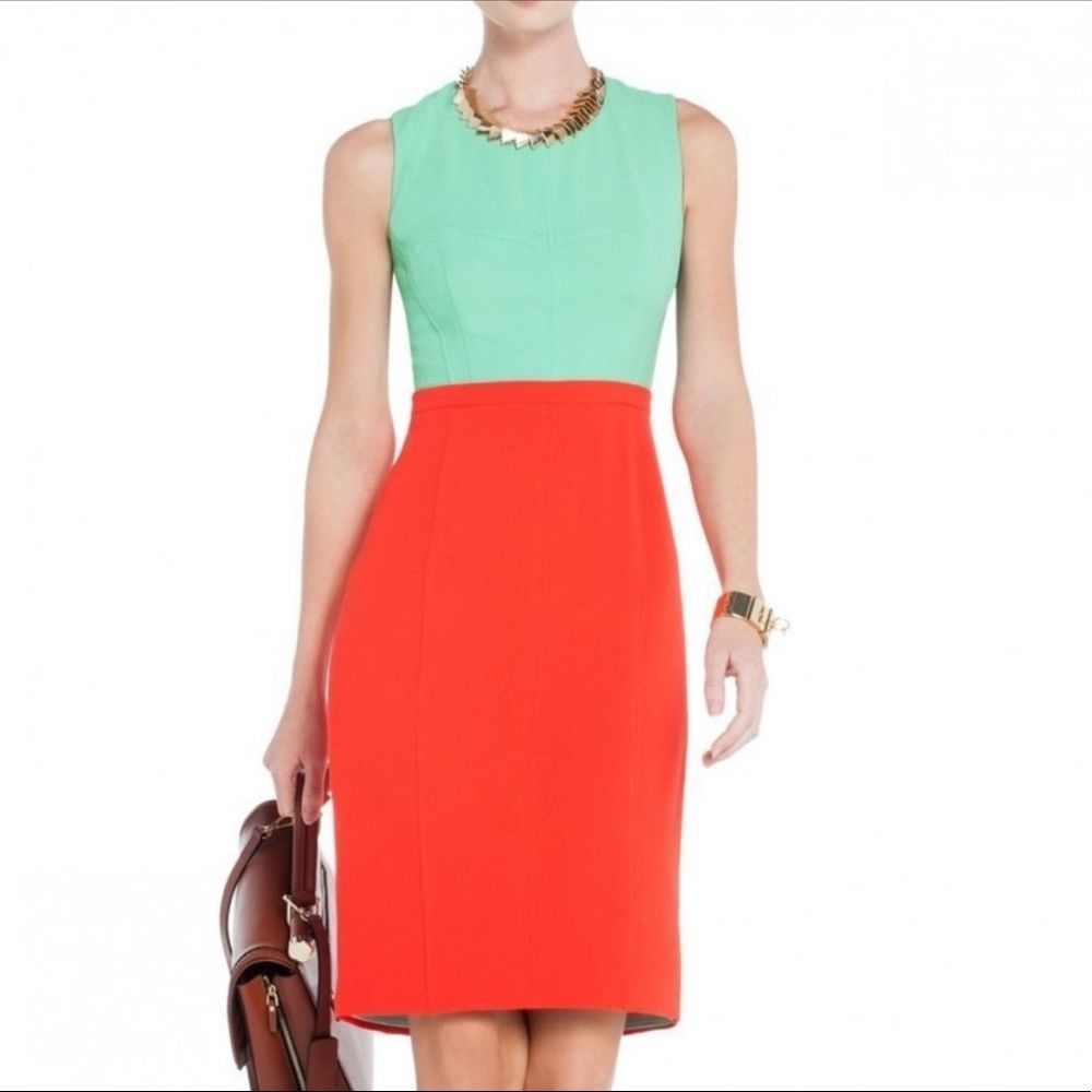 BCBGMaxAzria Mint Green and Coral Colorblock Sheath Dress
